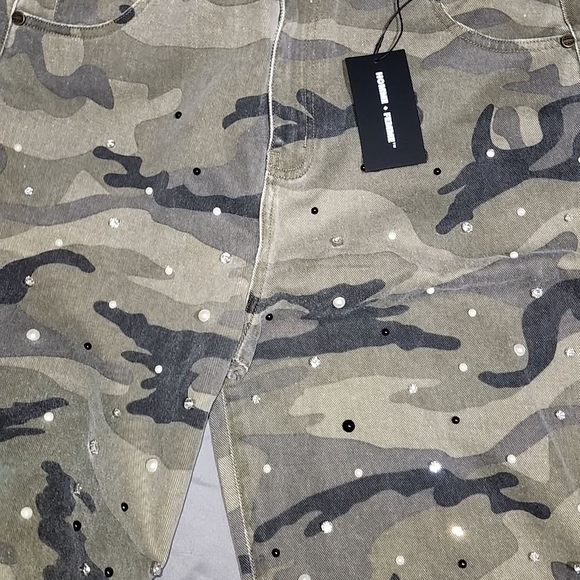 Camouflage Jean Shorts with Studded Details